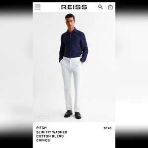 Reiss Pitch Slim Fit Cotton Blend Chino Trousers (White)